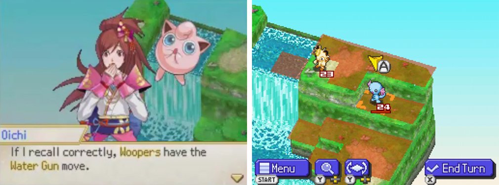 Meowth and Wooper, who has the Water Gun move.