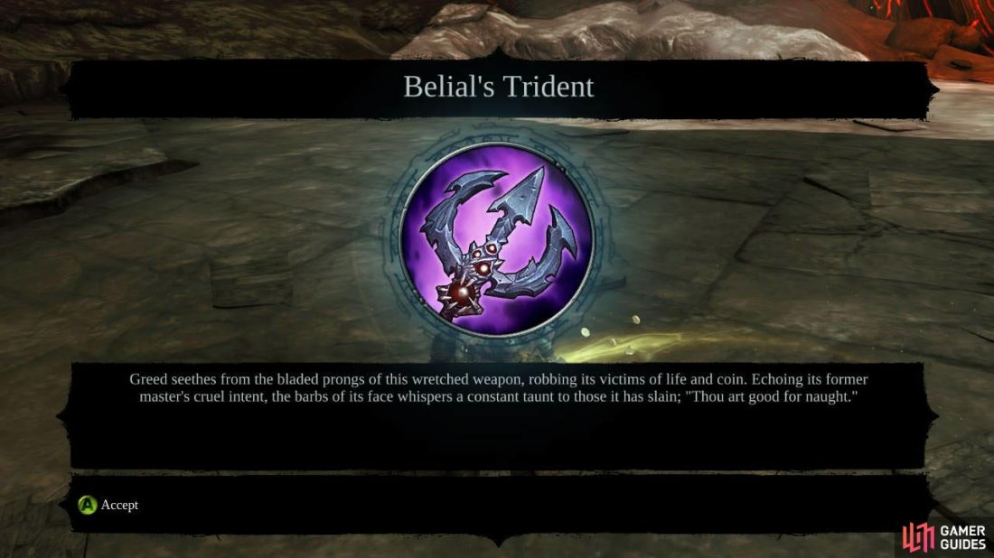 Note that Vulgrim will also deposit a legendary weapon - Belials Trident in your mailbox for completing the quest!