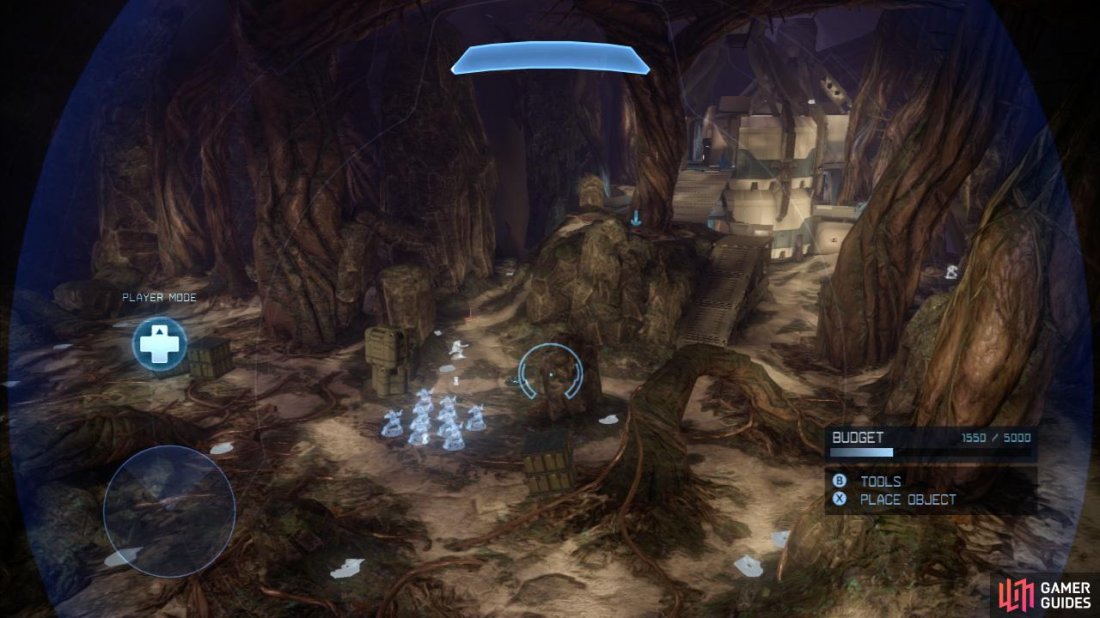 Abandon is one of the smaller maps in Halo 4’s multiplayer contingent and supports games of up to 4 v 4. This map is dominated by a three-tiered central structure [Central Structure] with an open, natural zone filled with rocks, tree roots and other view-obstructing objects on one side [Natural Zone] and a two leveled structure [Two-tiered building] on the other which is flanked by a pair of raised rocky ledges on either side that continue along the edges of 2/3 of the length of the map. There are no vehicles supported on this map.  Between the two, man-made structures is a courtyard [Courtyard] littered with crates. This area also has entrances to the [Central Structure], [Two-tiered building] and the two rocky paths.  Looking at the [central structure] from the [natural zone], the two rocky pathways lining the edge of the map either side of the central structure and linking up directly with the [two-storied structure] at the end of the map can be distinguished by the presence of purple trees on the right side [Purple tree ledge] and a cave with a slightly bluish tint on the other [Blue Cave Path].  To access the [central structure], players can climb the dirt ramp directly in front of it in the [natural zone] area, enter the door via ground level, jumping across to it from the two-tiered building or using the conveniently placed bridges leading from the [Blue cave/Purple tree] pathways along the edges of the map.  There are three gravity lifts, with two being located inside the structures and a third in a hollowed out cave beneath a tree near the [bluish caves].  The tactically important areas are: [Natural zone], [Central Structure], [Two- tiered building], [Courtyard], [Purple path] and the [blue cave path].