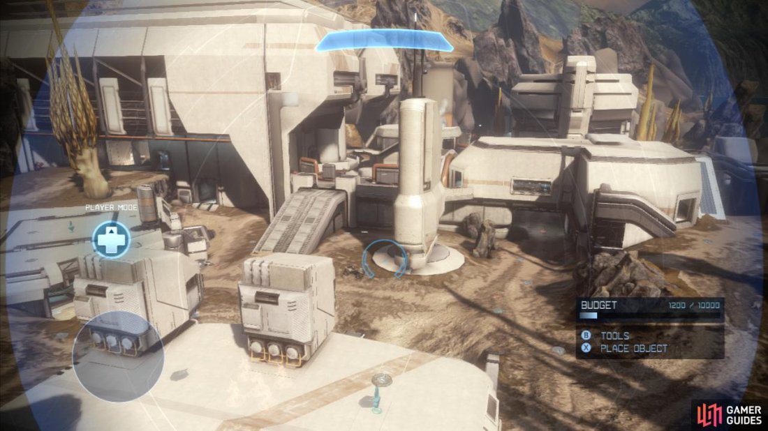 Complex is the first of Halo 4’s big maps. It consists of a fairly open area populated by a main central building and several smaller adjacent and surrounding structures with plenty of exposed ground in between. Additionally, this map has vehicles with mongoose and ghost spawning positions near the buildings surrounding the central structure.  The red base features an above ground structure [Red Warehouse] near a water tank with a raised platform giving a good view over the open area below between the central structures and the base. The Blue base on the other hand exists in front of a large, closed gate and consists of a pair of underground structures: a garage type area [Blue Garage] and another building with a slightly elevated roof above it with a helipad [Blue helipad].  The large main structure [Factory] and its walled courtyard [Courtyard] split the map in half. The inside of the Central structure has two floors, with the bottom floor giving access to the ground level of the courtyard and exits to the outdoor areas facing both the red and blue bases. The upper floor has an open area at the back, allowing vehicles to traverse the two sides of the map and has open doors that lead out onto walkways above the courtyard below. One of these in turn leads to an adjacent structure close to the red base [Mini-Jerk]. Note there is a ramp leading to the roof of this building and there is also a gravity lift on the Red base side of this structure at ground level.  The walkway closest to the blue side and the walkway on the opposite side of the Red adjoining structure continue until they reach a secondary main building - the [Computer Room] that continues the line from the [Factory] to split the rest of the map in two.  The [Computer Room] building has a small indoor area and space for vehicles to travel below it. It also has a number of ramps leading up to its roof, which is a very good place for snipers to hole up. Thanks to its abundance of open areas, mid-long range combat is the order of the day on this map.  The tactically important areas are: [Factory], [Courtyard], [Computer Room], [Courtyard], [Mini-Jerk], [Red warehouse], [Blue Garage] and [Blue Helipad].