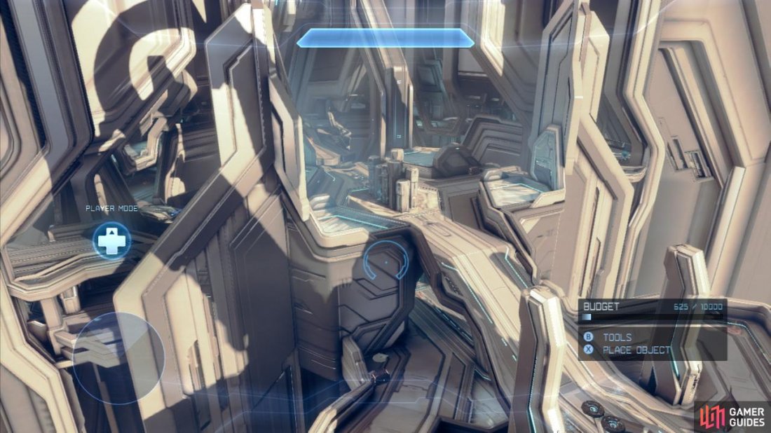 Haven is another of Halo 4’s small maps. It features a large Promethean structure with two levels throughout. The red and blue bases are separated by a short bridge with a large semi-circular platform providing an alternate route. The upper level feels more open and thus tailored towards mid-long range playing styles whilst the lower deck feels more cramped and claustrophobic, giving those short-mid range styles of gameplay a place to shine as well.  The Blue Base is located on the diamond-shaped ramp [Open Ramp], which is the largest of the four downwards ramps. The Red base is located on the ramp [Closed Ramp] across the bridge [Closed Bridge] directly opposite the Open ramp. On the top deck of the map, the largest platform is close to the blue base. From this, a straight lengthy platform extends to either side [Blue Bridge] and [Red Bridge]. At the end of each of these platforms are ramps leading down to the lower deck [Blue Ramp] and [Red Ramp]. Also the beginning of the upper semi-circular platform [Red Street] and [Red Street] which come together directly in front of the Closed Ramp.  At several points around the upper deck of the map, there are gaps along the wall of the upper circle and cracks in the bridge and upper straight platforms that will allow you to quickly access the lower deck if required.  The lower platform is almost identical to the top deck. The difference here is there a lot more structural obstructions about. This again is made up of a lower bridge [Closed Tunnel], a long, straight lower hallway [Red Tunnel] and [Blue Ramp] a lower semi-circular pathway [Lower Circle]. The lower circle here also features a pair of blue jump pads that will place players back on the upper deck.  The tactically important areas are: [Open Ramp], [Closed Bridge], [Red Bridge], [Blue Bridge], [Red Street], [Blue Street], [Closed Ramp], [Red Ramp], [Blue Ramp], [Closed Tunnel], [Blue Tunnel], [Red Tunnel], [Lower Circle].
