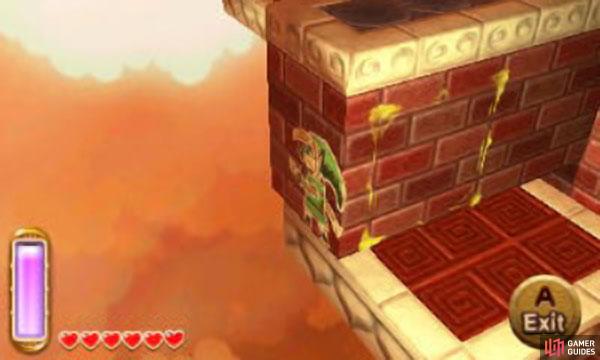 Ride the platform all the way until you reach a ledge with some hearts. From there, wait for the platform below to lower, then merge into the wall on the right and walk right into the platform.