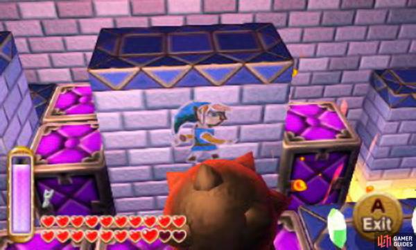 The purple platforms will appear as youre near them, so the trick is to memorize what makes them appear (and dissapear) so you can roll each spiked ball to the other end of the room (the second one on the right of the room requires you to merge with the walls in your way as the ball runs down to your left - see screenshot above).