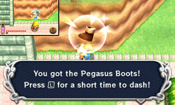 To obtain the Pegasus Boots, merge into the wall behind Shady Guy, whos standing near the top of Kakariko Village, then walk behind Shady Guy and emerge while behind him. Link will catch him off guard and obtain the legendary footwear from him.