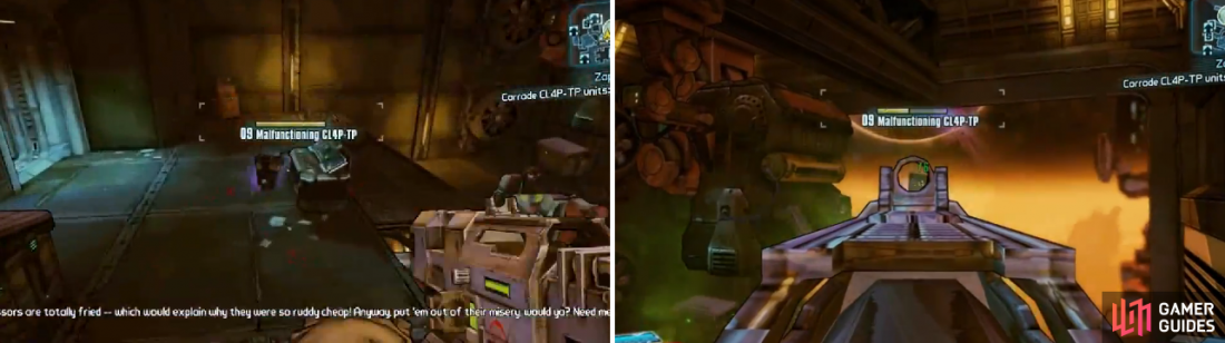 All of the malfunctioning Claptrap units are close to each other and can easily be seen thanks to the electricity theyre emitting.