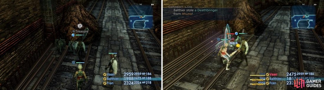 Its easy to tell when Ithuno has spawned, due to the chest looking different (left). The sole reason you ventured inside Barheim is to steal the Deathbringer one-handed sword (right).