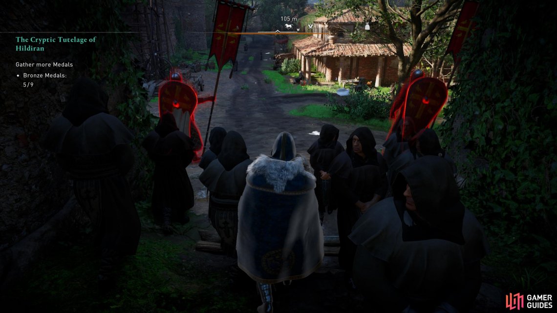 Once you’ve blended in with a group of monks, walk with them as you pass the guards.