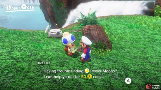 Pay 50 Coins to Hint Toad to mark the location of a moon on your map