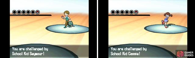 The first school kid will use a Pokemon weak to your starter, while the second has a Pokemon that’s strong.
