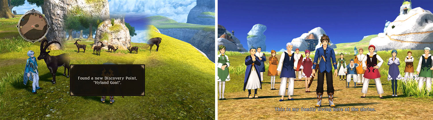 The goats near the ruins are can be examined for a discovery and skit (left) and head toward the village for a lengthy scene (right).
