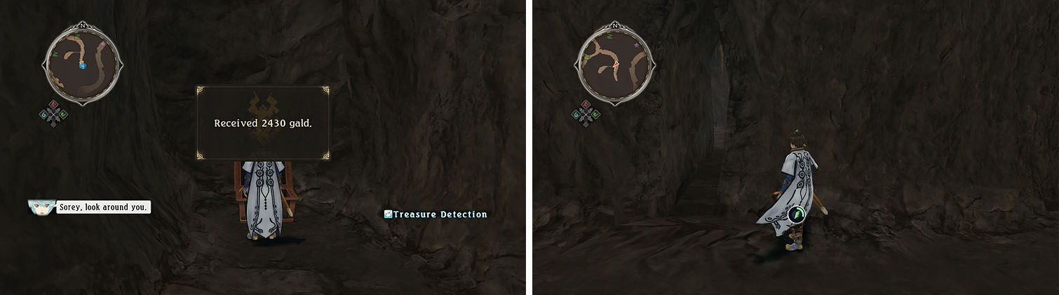 Don’t miss the small gap near the chest of gald (left) to reach a treasure chest.