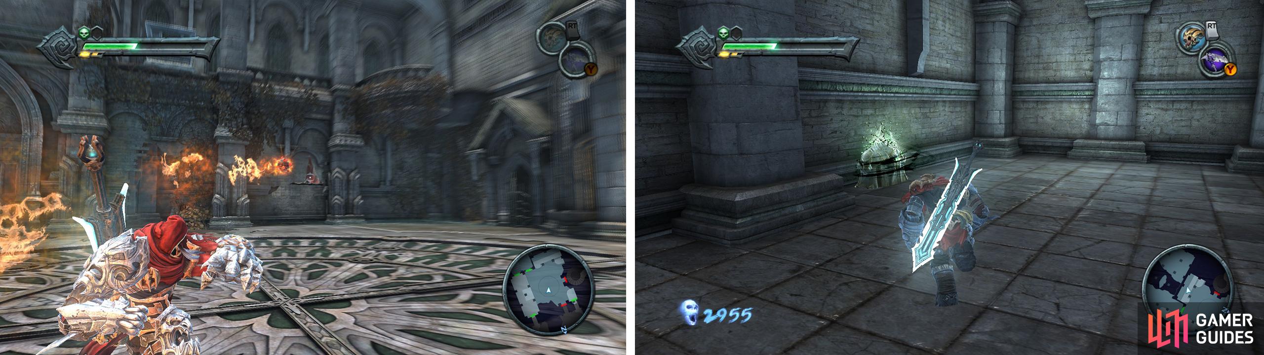 Throw a bomb through the window (left) to reveal a Life Stone Chest (right).