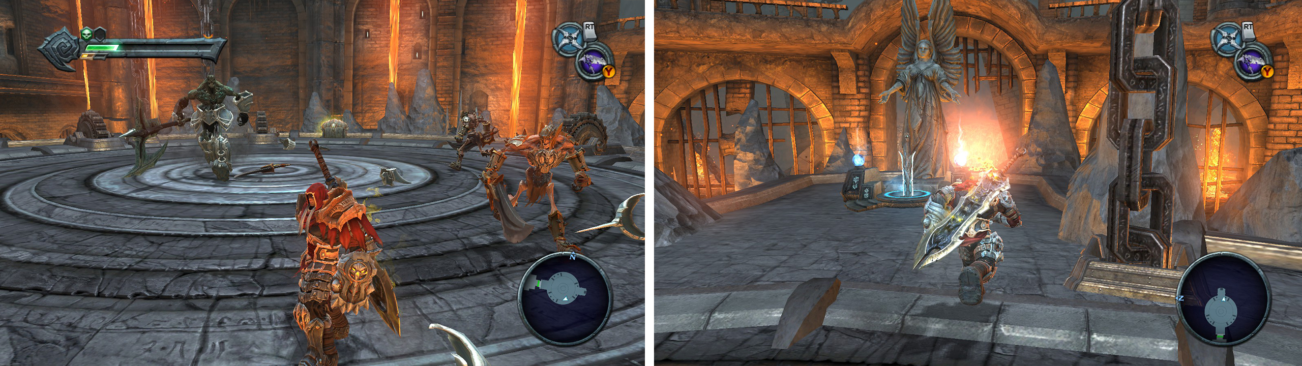 Fight off the waves of enemies (left) to be able to grab the final Crystal Sword (right).