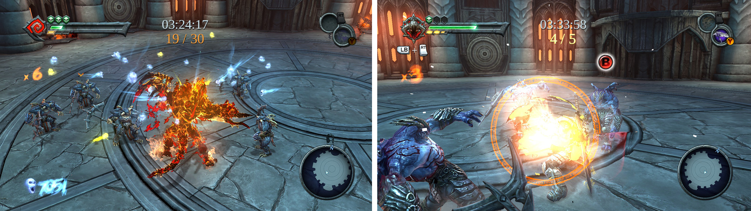 Use finisher attacks to build Chaos quicker to trigger Chaos Form in Challenge 7 (left). Challenge 8 is all about practicing counter-attacks (right).
