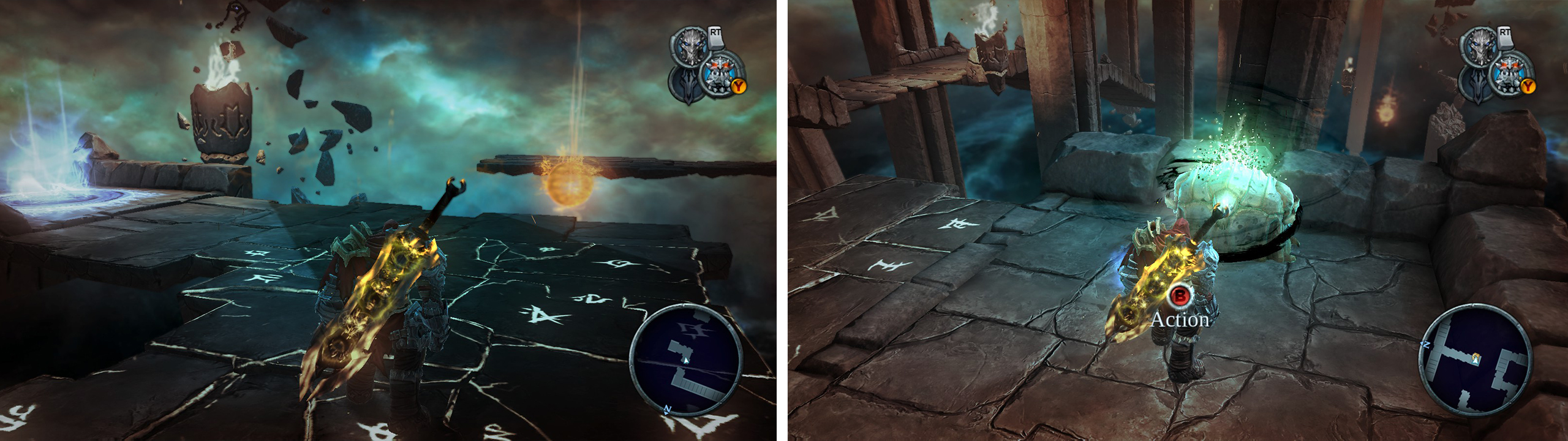 With the Mask of Shadows on look for the shadowflight geyser near the exit to the Serpent Hole (left). follow the path to a Life Stone Shard (right).
