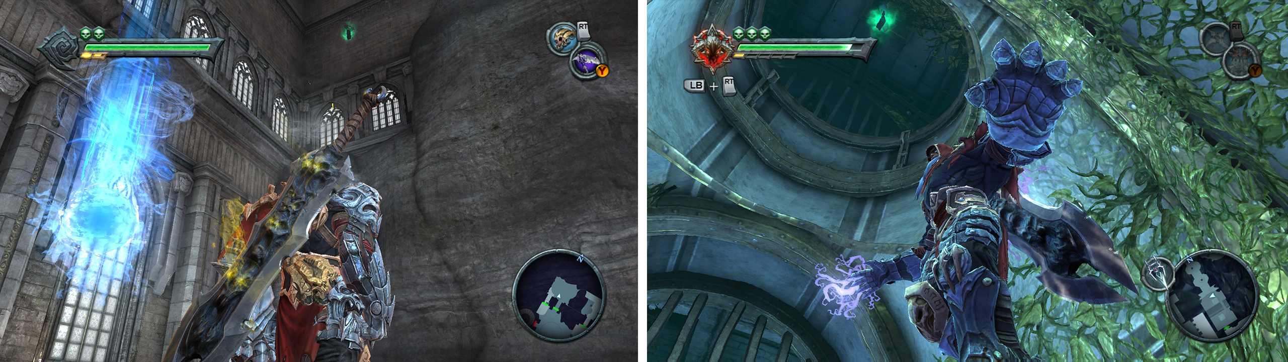Twilight Cathedral: after blowing up a red crystal Use the shadowflight geyser to reach the Artefact (left). The Hollows: return through the room that is now filled with water after grabbing the third Beholders Key, swim into the pipe below the surface to find an Artefact (right).