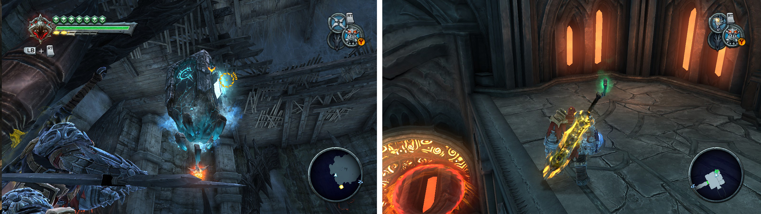 After beating Silitha in the Iron Canopy, use the lift (left) to go up to the previous area, the Artefact is behind a rock. In the first room of the third wing of the Black Throne, there are portal pads to get to this Artefact (right).