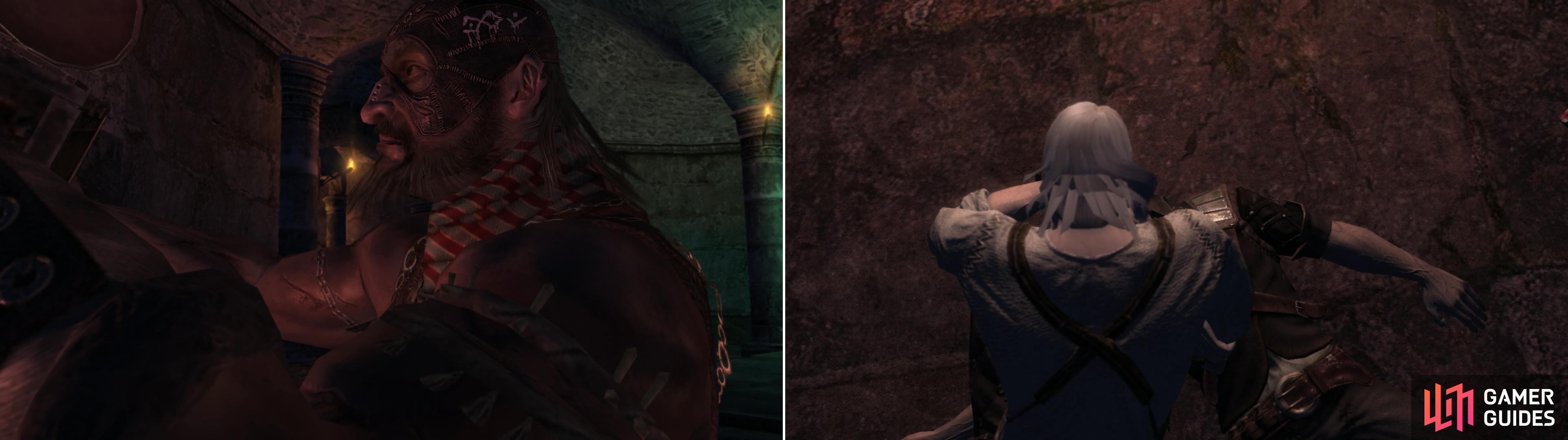 The mysterious mage leading the assault finds what he’s looking for (left), and Leo, not quite a Witcher yet, can not parry bolts in flight (right).