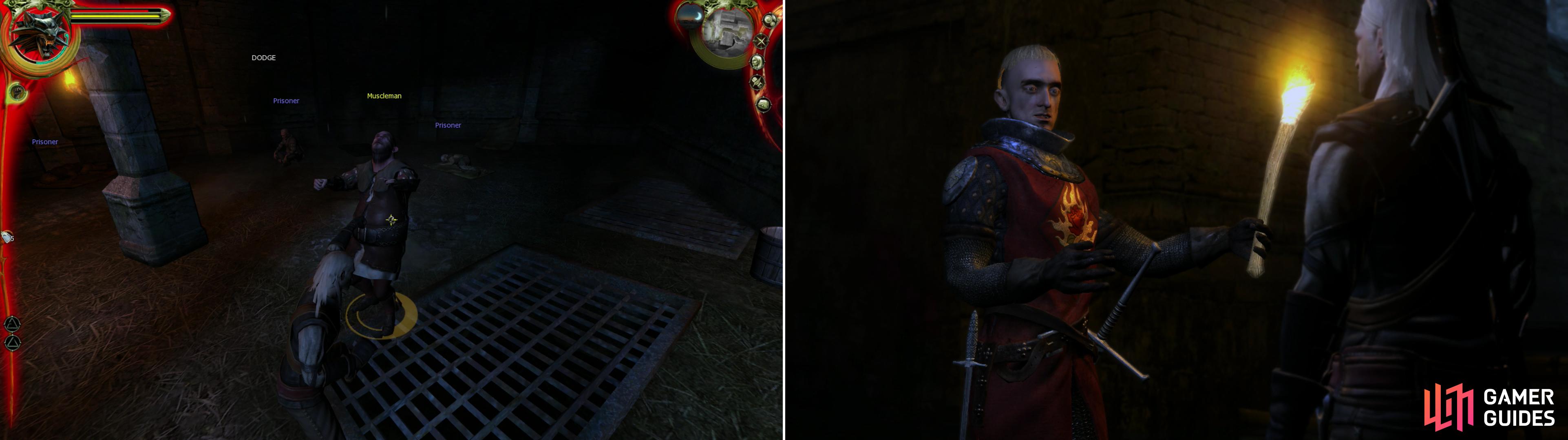 Defeat the Muscleman in fisticuffs to win the right to hunt the Cockatrice (left). In the sewers you’ll meet Siegfried, a valorous knight with noble ambitions… if a bit naïve (right).