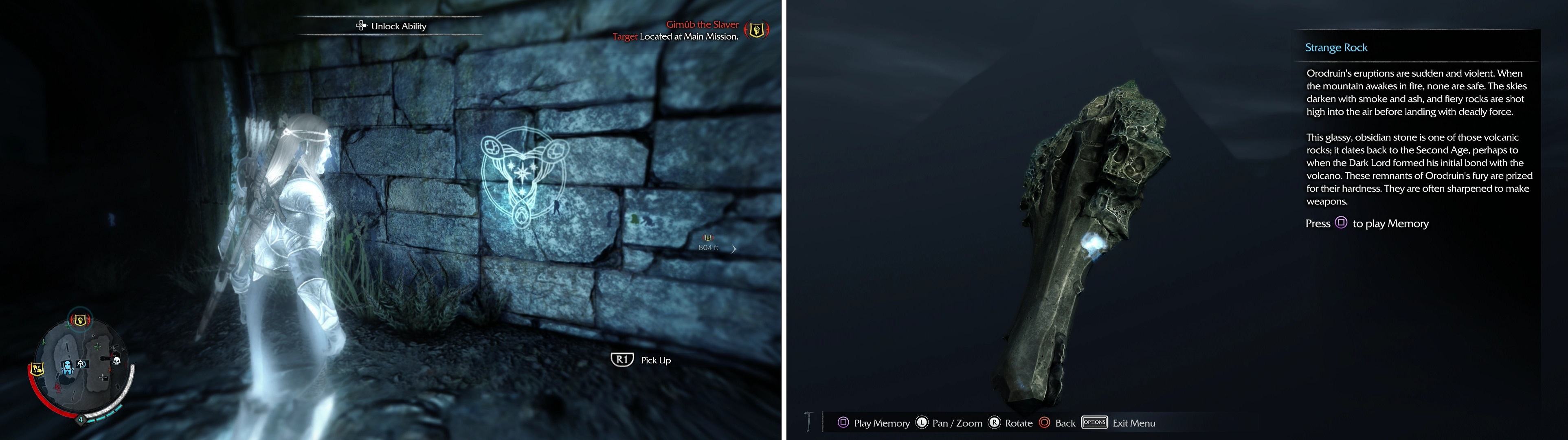 Ithildin (left) and Artifacts (right) are two more collectibles that can be found scattered throughout Mordor. Reforge Forge Towers and follow the white map markers to their locations.