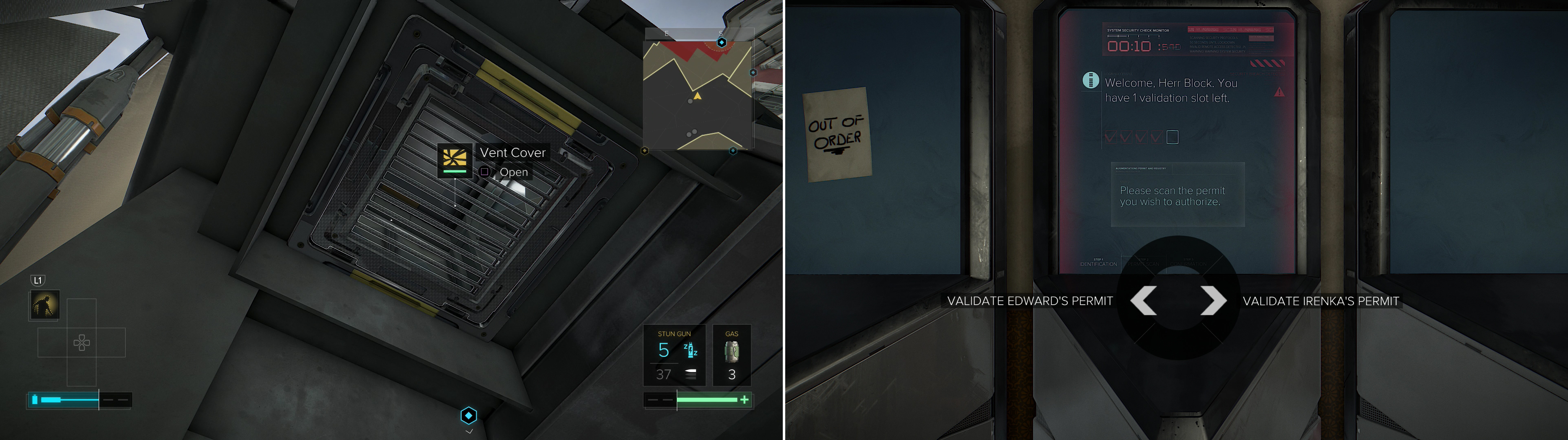 Climb through a vent near the Monument Station (left) and choose who gets the golden ticket (right).