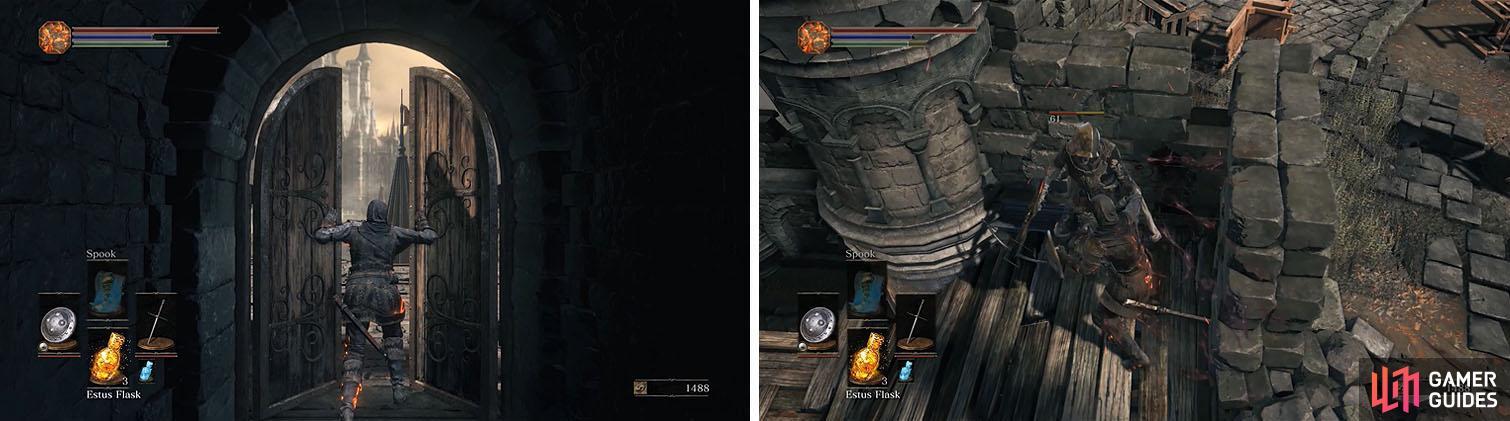 Open the doors to High Wall of Lothric and check the broken wall for an enemy.
