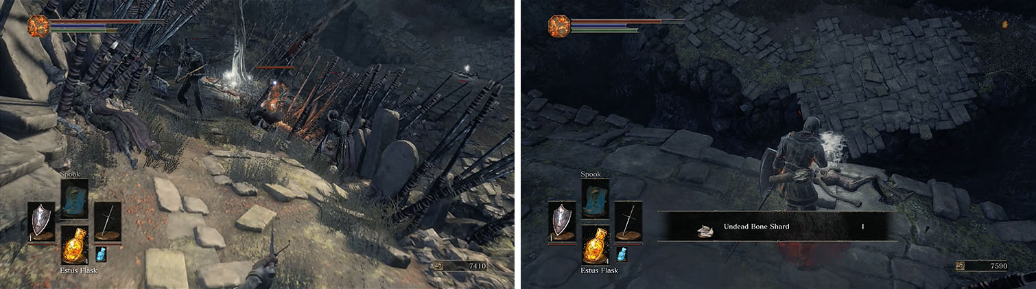 Avoid the arrows by moving constantly and make sure you’re clear before you pick up the Undead Bone Shard.