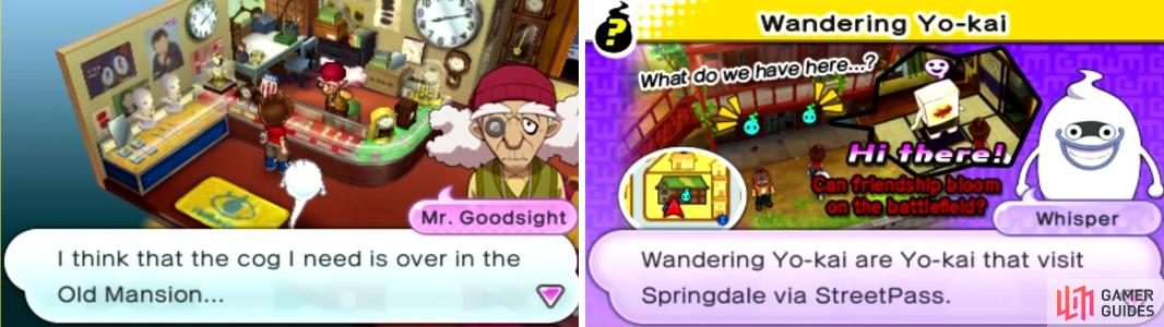 You’ll be seeing Goodsight (left) a lot throughout the game. Wayfarer Mansion is used as the StreetPass function in the game (right).