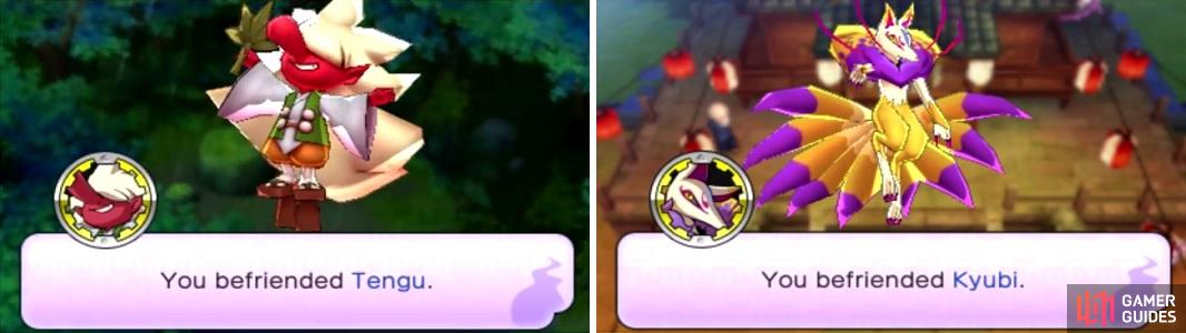 Both Tengu (left) and Kyubi (right) are very powerful Yokai that can help you out in the postgame.