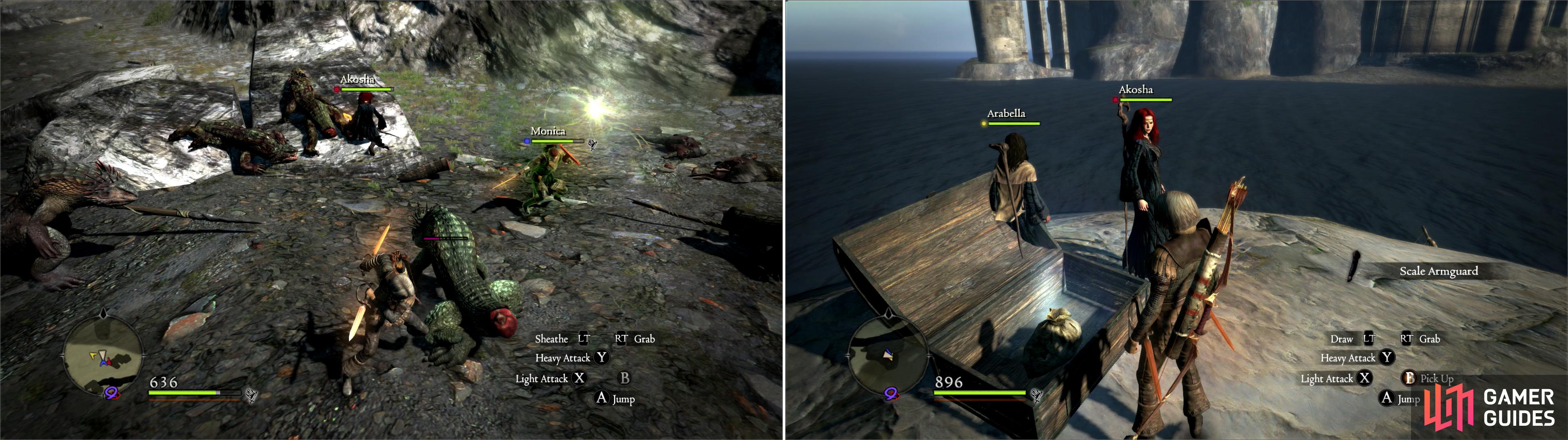 Be sure to try to cut the tail off Saurians you fight to significantly weaken them (left). Again, for defeating these lizards you’ll be able to score some loot (right).