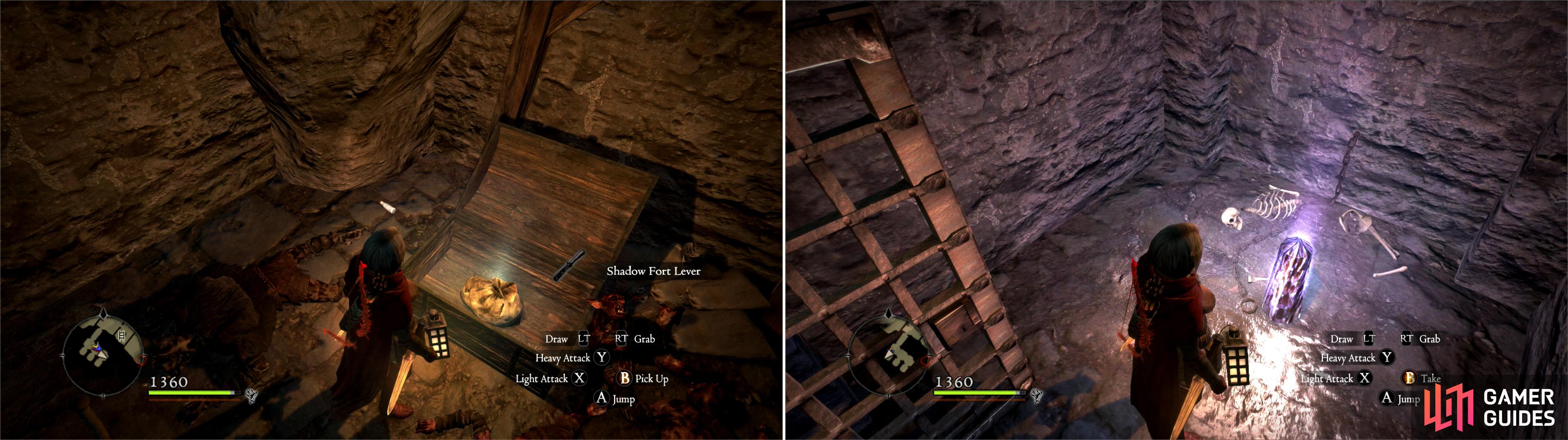 In the Station House structure you’ll find the Shadow Fort Lever (left) and a Portcrystal (right).