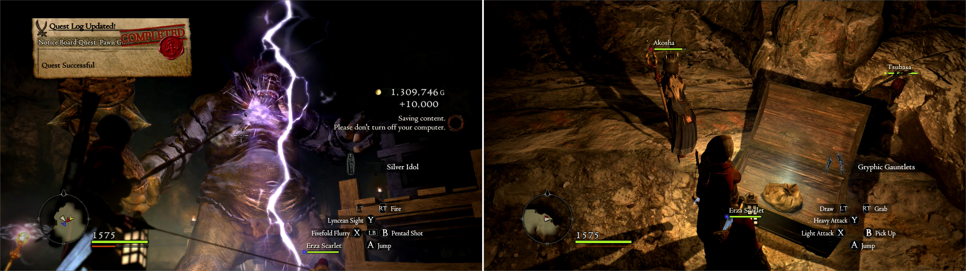 Kill the Cyclops in the Frontier Cavern to obtain the Silver Idol (left), then score several treasure chests lining the arena (right).