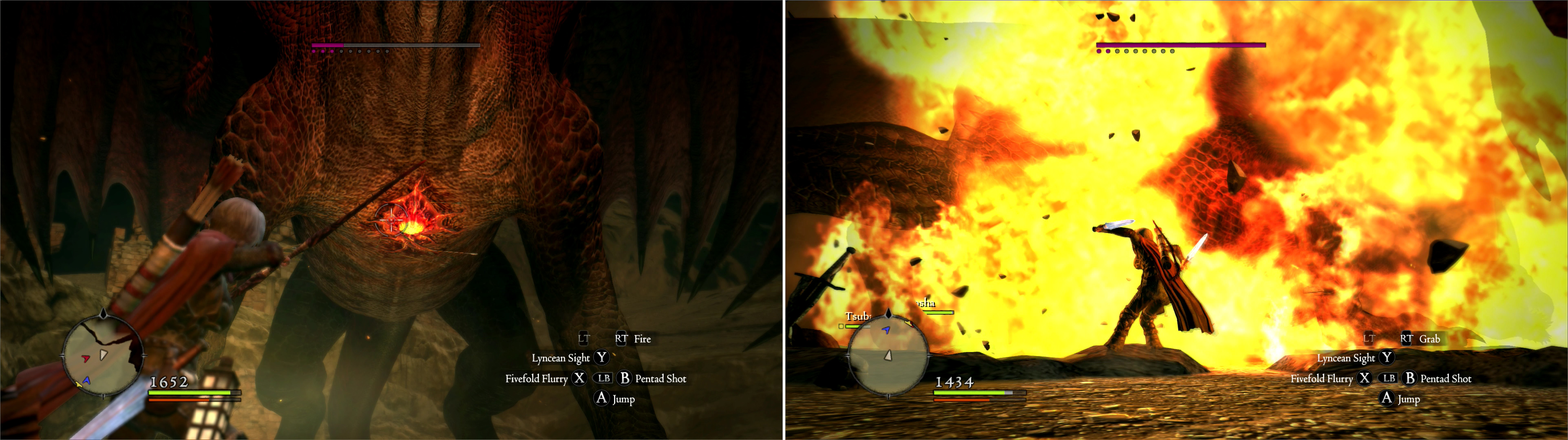 The Dragon’s heart, of course, is its vulnerable spot (left). The Dragon has many ways to harm Arisens that challenge it, but fire is perhaps its most spectacular - and iconic - form of offense (right).