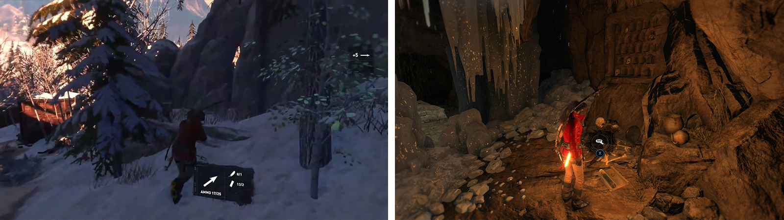 After ziplining down, look for an opening on the right of the path (left) leading to the first Crypt. Inside you’ll find numerous collectibles including Document 01 (right).