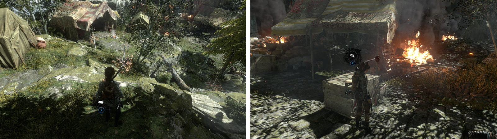 Before enetering town grab Survival Cache 01 (left). Opposite the Base Camp you’ll find Document 02 (right).