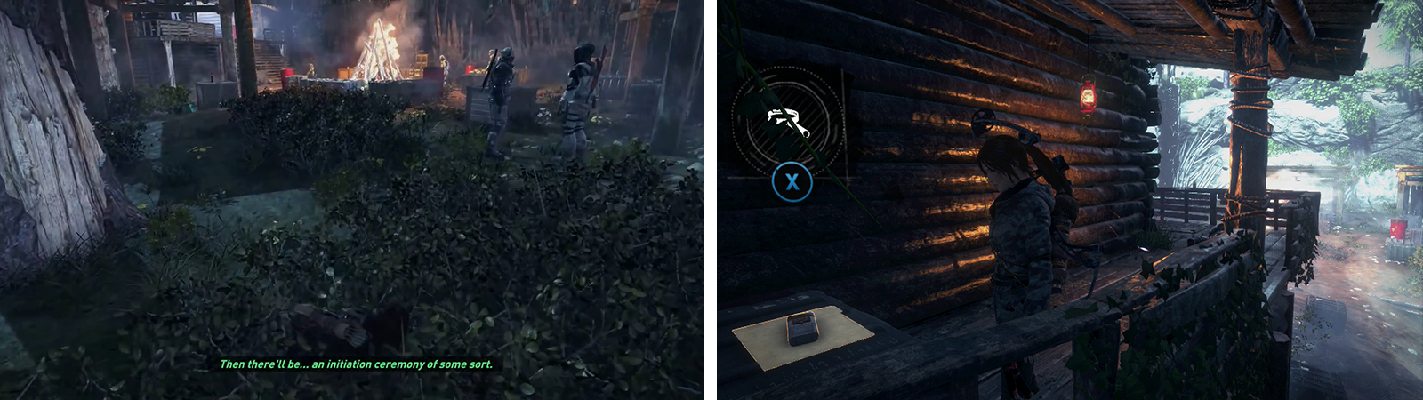 After clearing the third group of enemies (left), loot the area of collectibles including Document 25 (right).