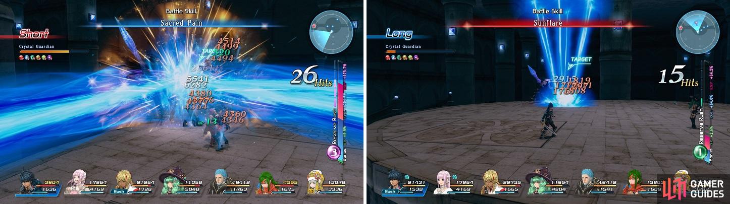 Trinal Spur (left) is a move that can kill whoever is caught in it. Sunflare (right) can also do a lot of damage.