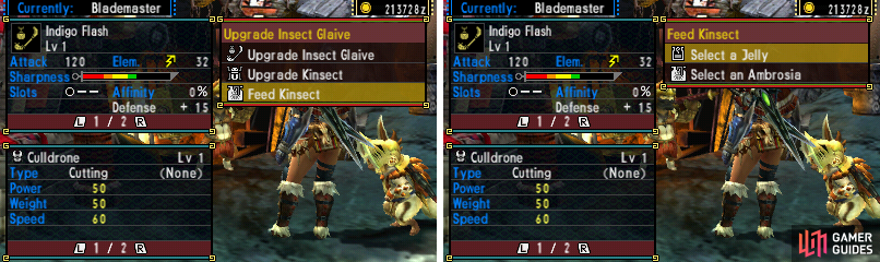 Insect Glaive Upgrade Menu. It’s a bit more complicated.