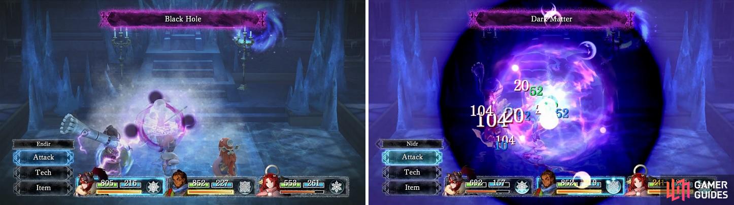 Black Hole (left) is similar to Demi. Dark Matter (right) is a very powerful single-target skill.