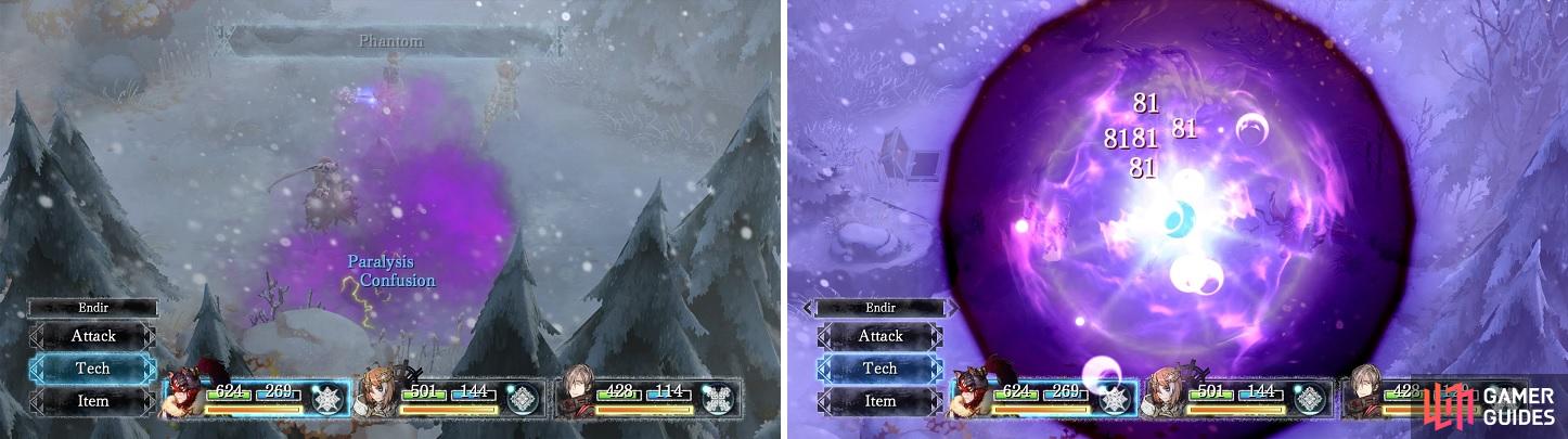 Phantom is great for debuff kills (left). Most of Fides' skills are shadow elemental (right).