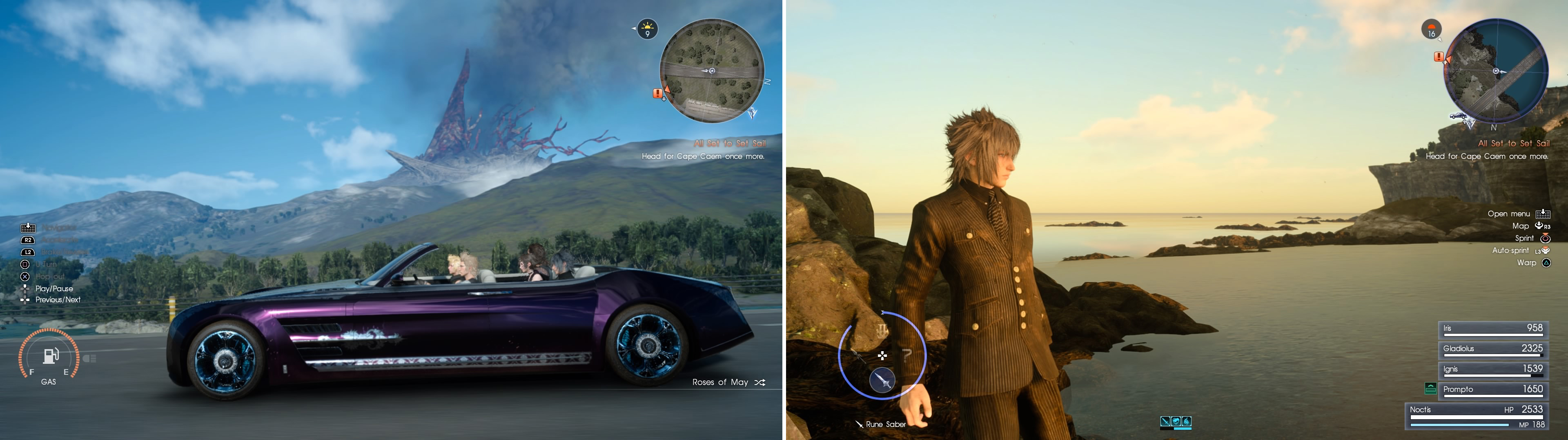 Set out on the road again (left) and when asked, take in the sights at the various pit stops along the way (right).