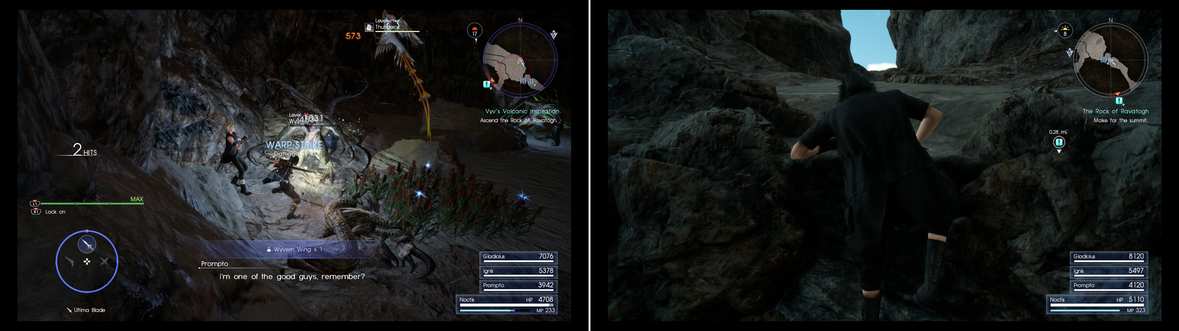 Kill Wyverns to harvest Wyvern Wings for Sania (left). To reach the summit of Ravatogh you’ll need to climb some sheer cliffs (right).