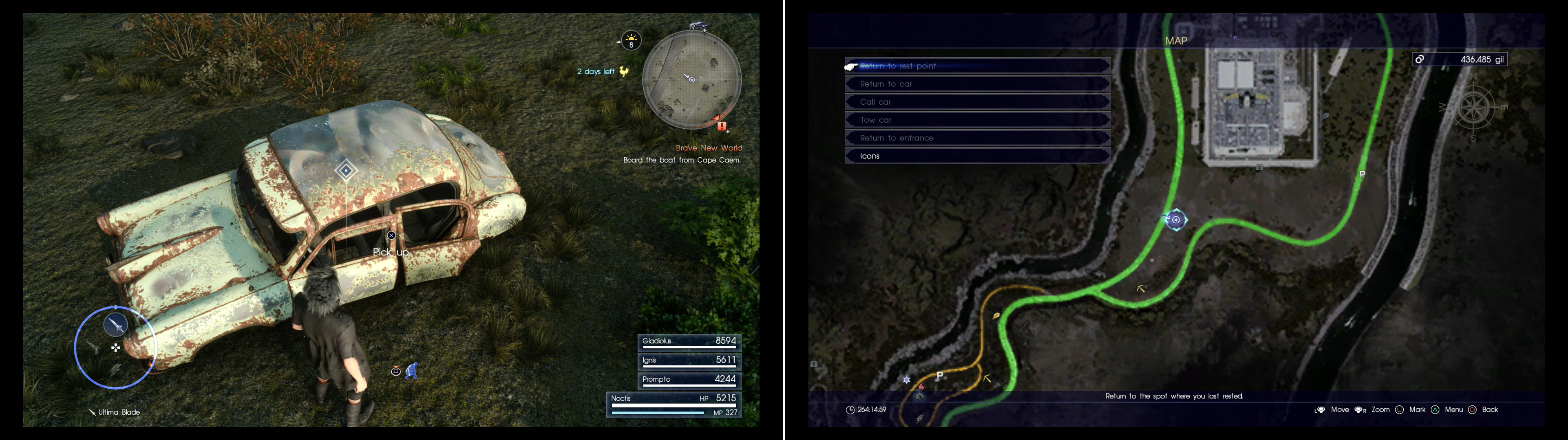 Search inside a car south of Fort Vaullerey to find Mystery Map XII (left) at the indicated area on the map (right).