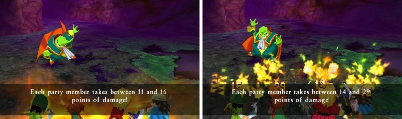 Both Sizz (left) and Sizzle (right) are spells that hit all of your party members.