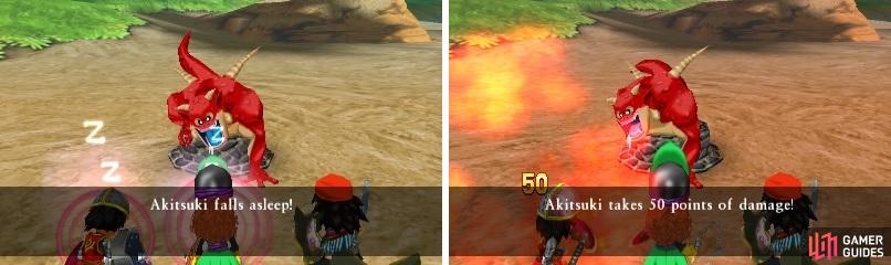 The Well Wisher can put your characters to sleep (left), as well as deal major damage with Frizzle (right).