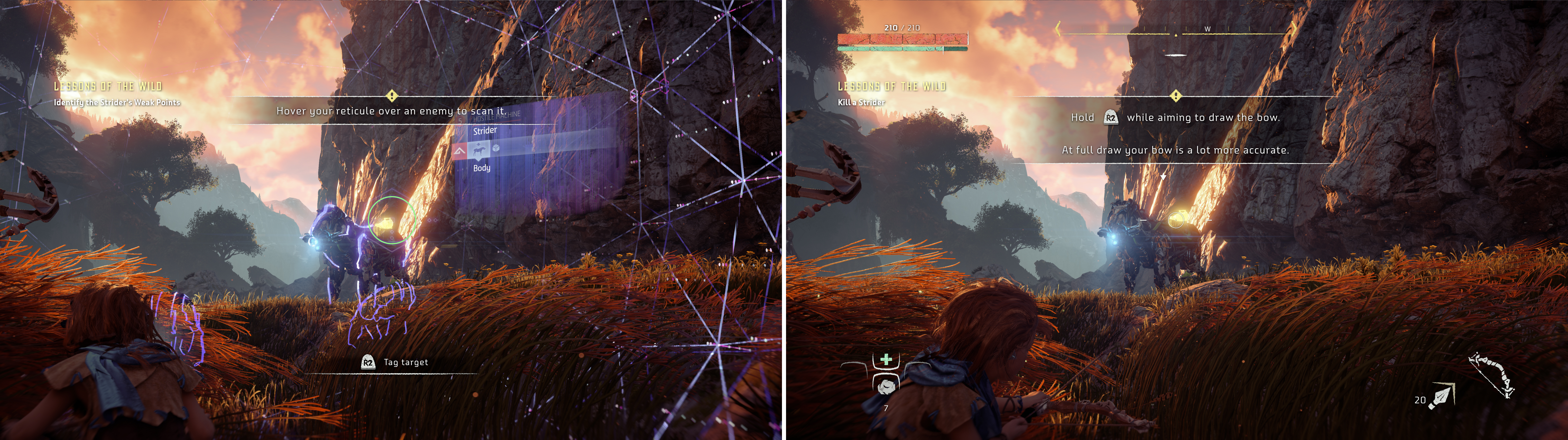 Scanning new enemies (left) is almost essential on harder difficulties. Get used to this and practice timing your shots (right) now.