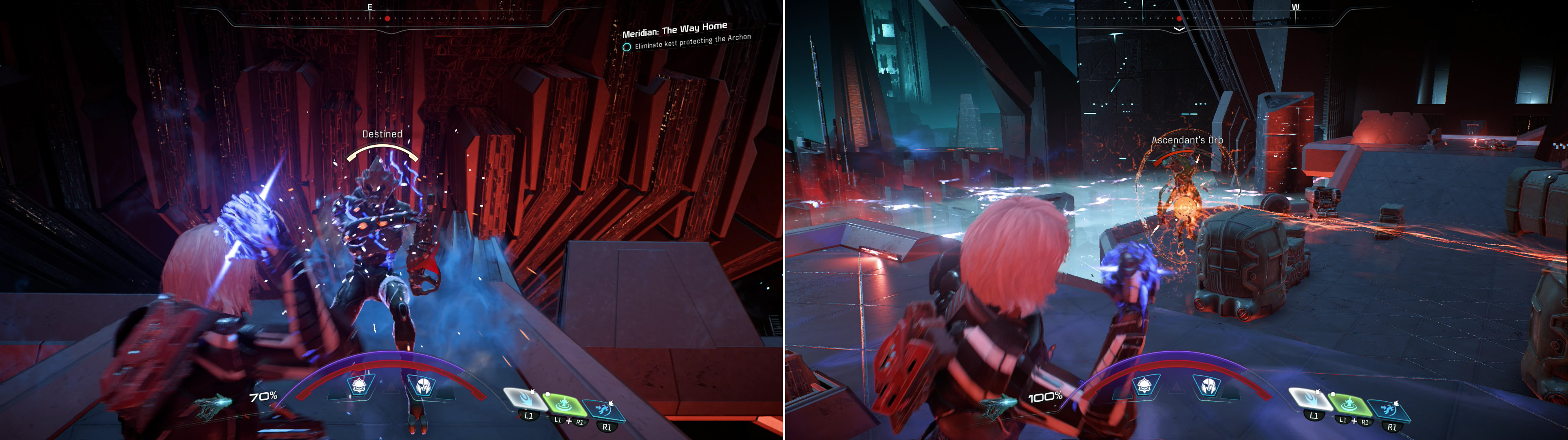 Kill the lesser Kett (left) then dispatch the isolated Ascendant (right).