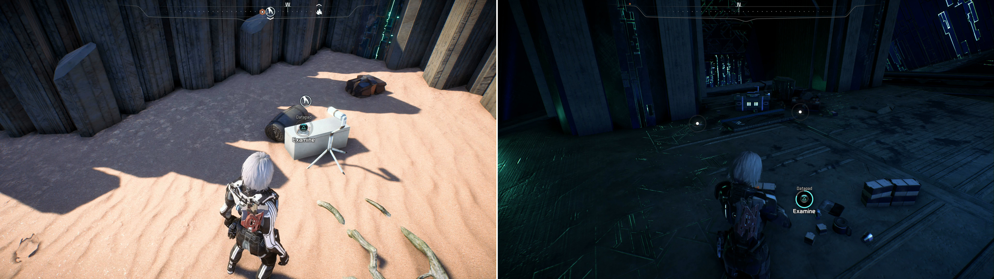 Find Datapads scattered about random Remnant ruins (left) to find out where Ana Carrell went, then read some more Datapads (right) to learn her fate.