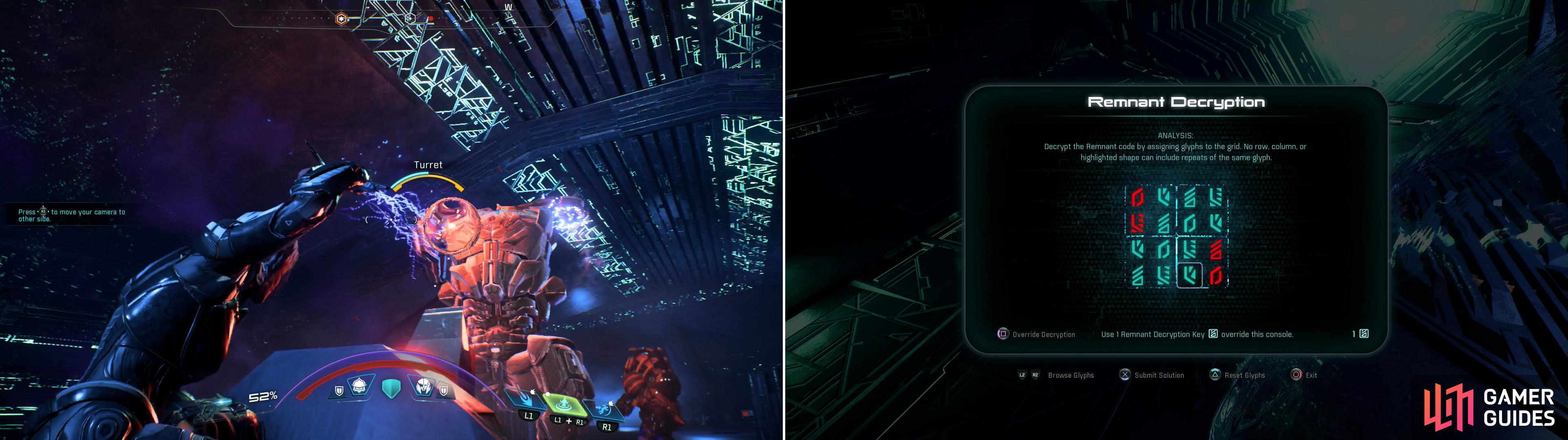 Defeat a mighty Destroyer (left), then solve a Remnant puzzle (right) to gain a permanent boost to your skill points.