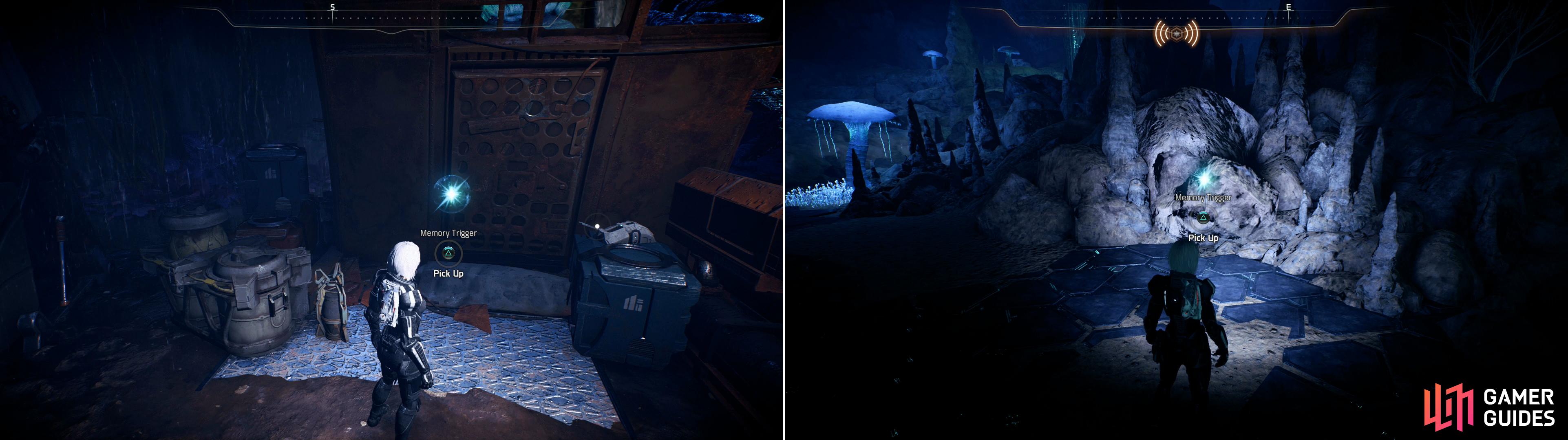 You can find a Memory Trigger in the Turian camp (left) and in the caves Taavos leads you to (right).